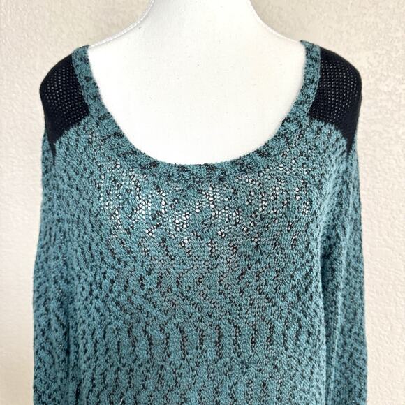 Maurices Sweater Crochet Knit Dress Sz 2 Teal Blue Tunic Long Sleeve Bow Back - Picture 2 of 15